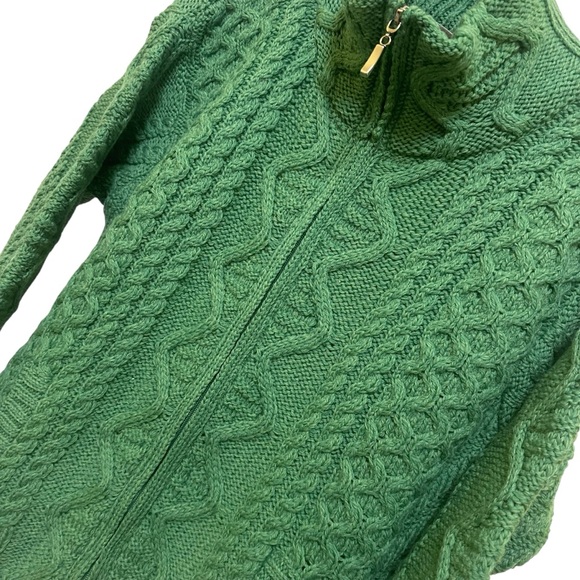 Aran Sweater Market Fisherman Merino Wool Cable Knit Zip Cardigan Green M NWT - Picture 13 of 14